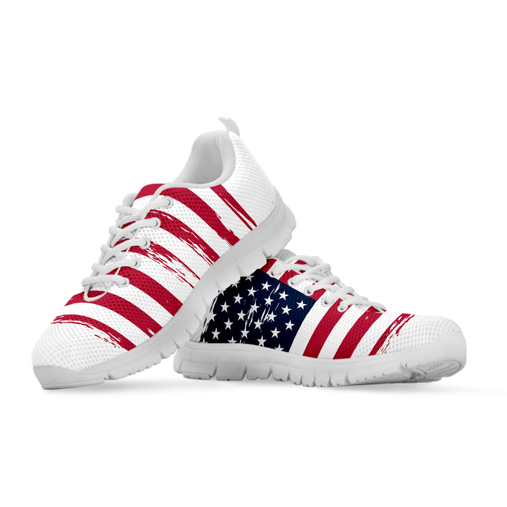 Grunge Flag Of USA Print White Sneakers