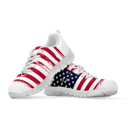 Grunge Flag Of USA Print White Sneakers