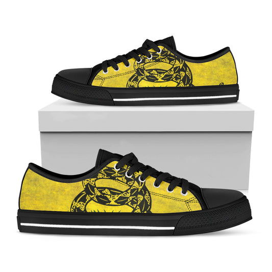 Grunge Gadsden Flag Print Black Low Top Shoes 