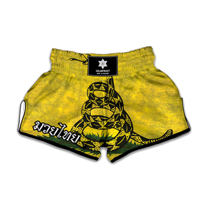 Grunge Gadsden Flag Print Muay Thai Boxing Shorts