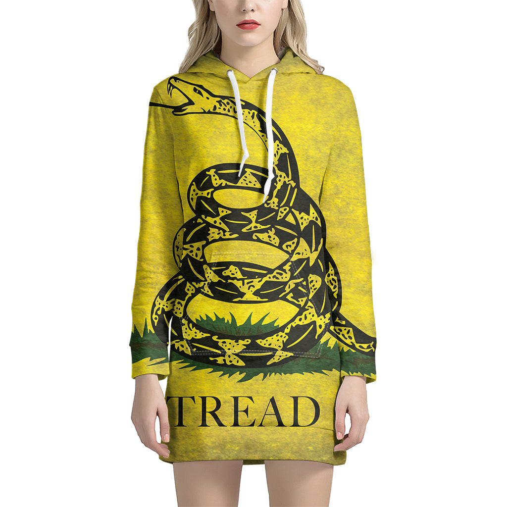 Grunge Gadsden Flag Print Pullover Hoodie Dress