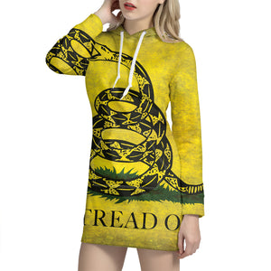 Grunge Gadsden Flag Print Pullover Hoodie Dress