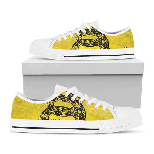 Grunge Gadsden Flag Print White Low Top Shoes
