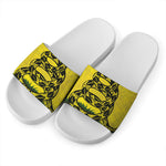 Grunge Gadsden Flag Print White Slide Sandals