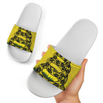 Grunge Gadsden Flag Print White Slide Sandals