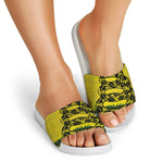 Grunge Gadsden Flag Print White Slide Sandals