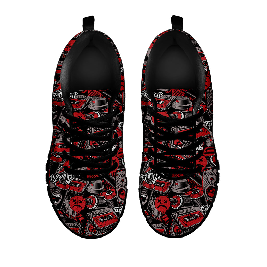 Grunge Graffiti Pattern Print Black Sneakers