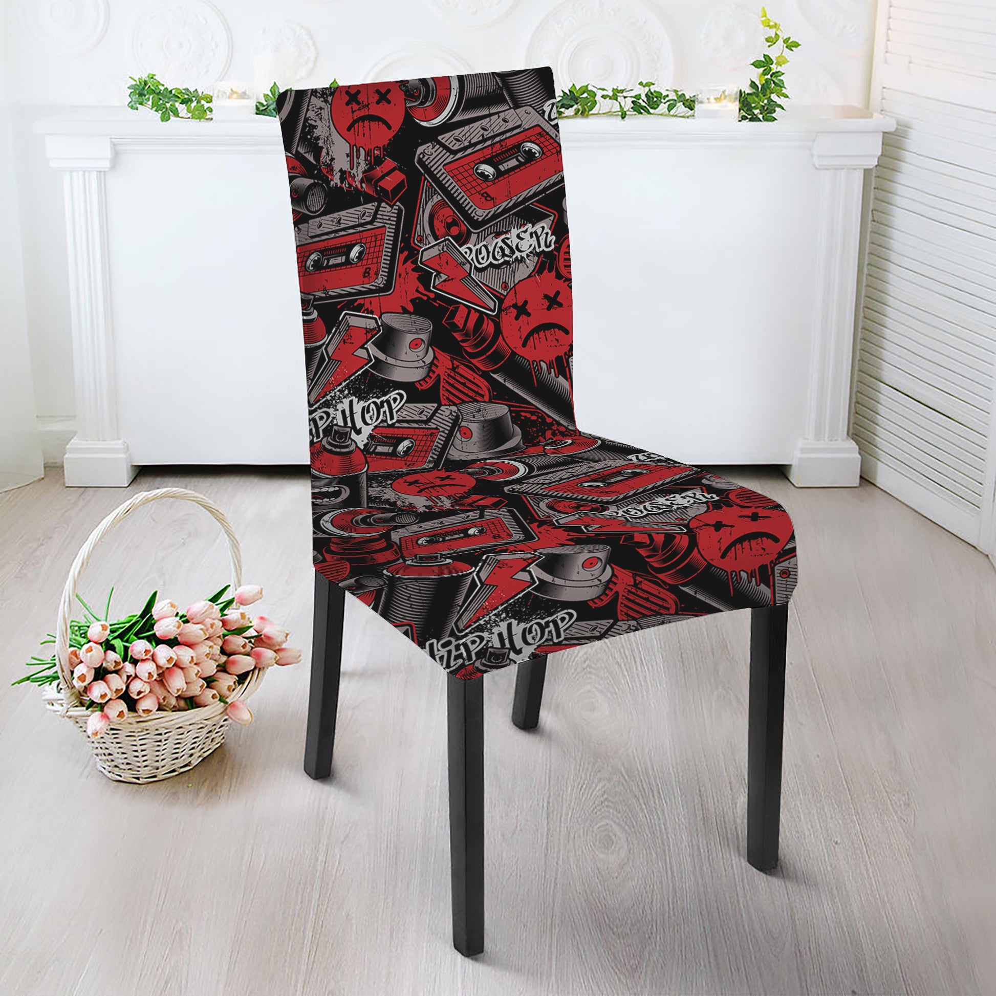 Grunge Graffiti Pattern Print Dining Chair Slipcover