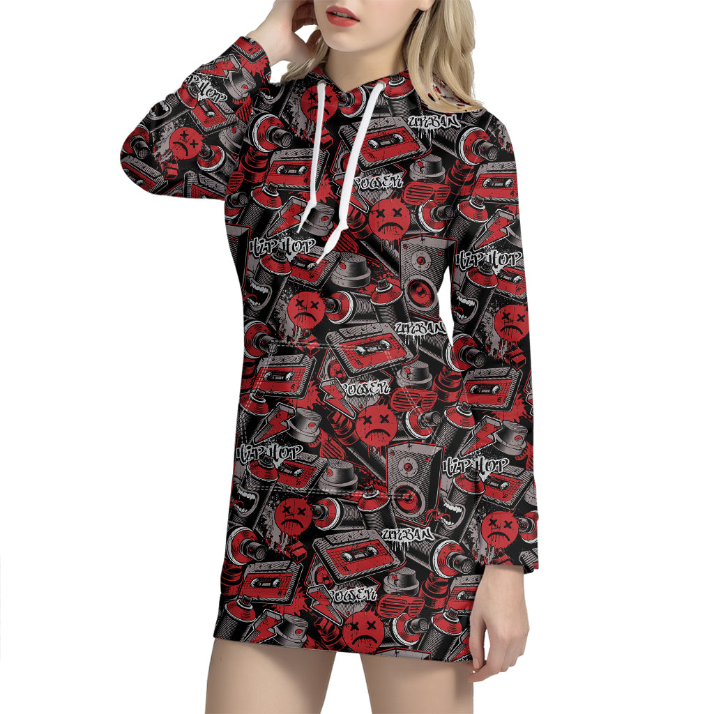 Grunge Graffiti Pattern Print Hoodie Dress