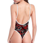 Grunge Graffiti Pattern Print One Piece High Cut Swimsuit
