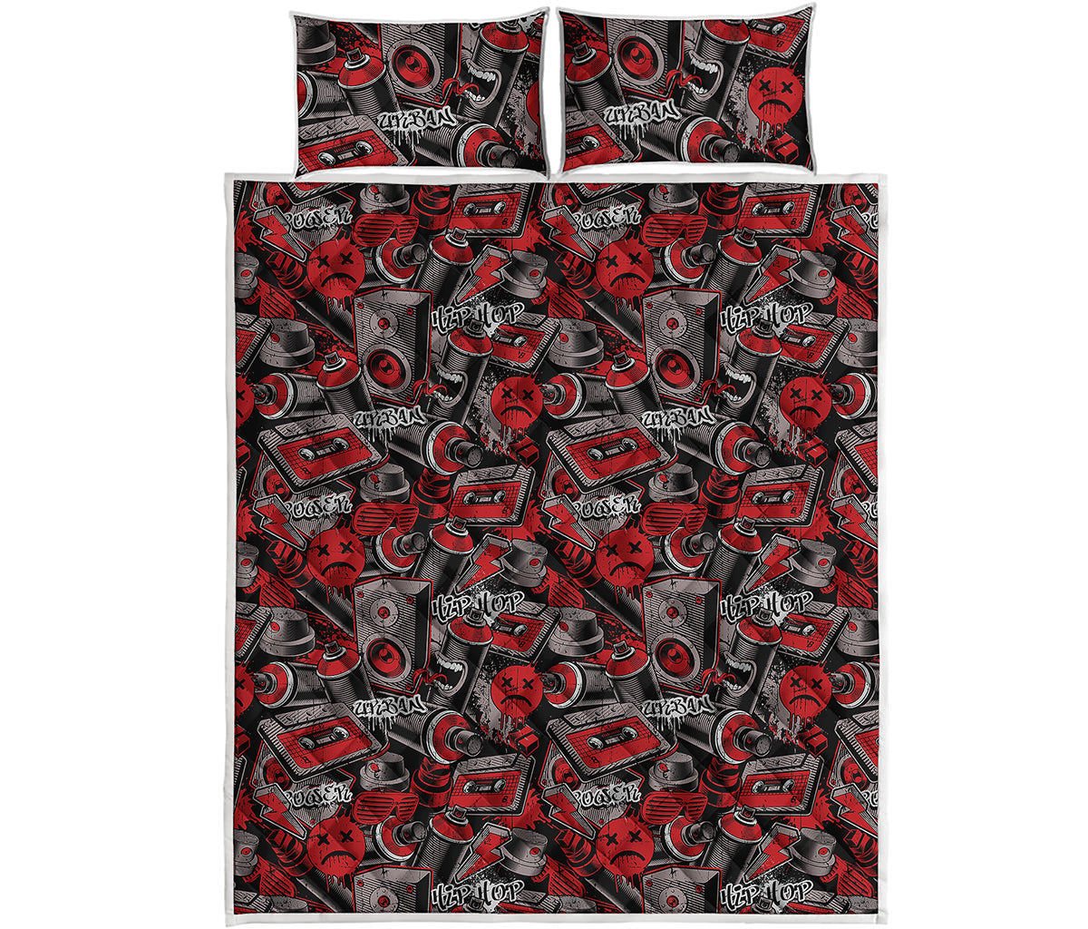 Grunge Graffiti Pattern Print Quilt Bed Set
