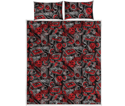 Grunge Graffiti Pattern Print Quilt Bed Set