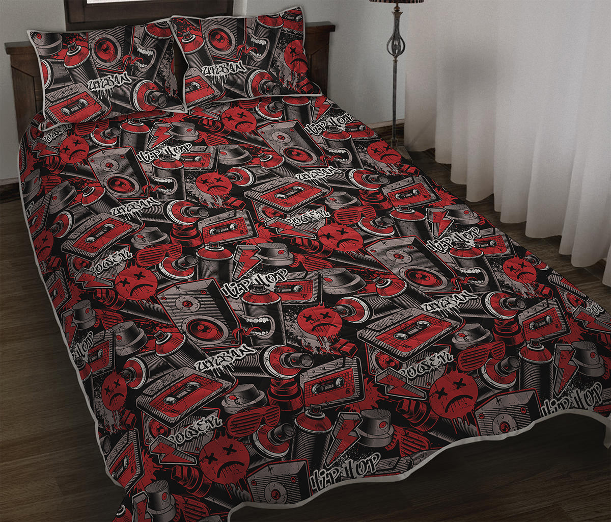 Grunge Graffiti Pattern Print Quilt Bed Set