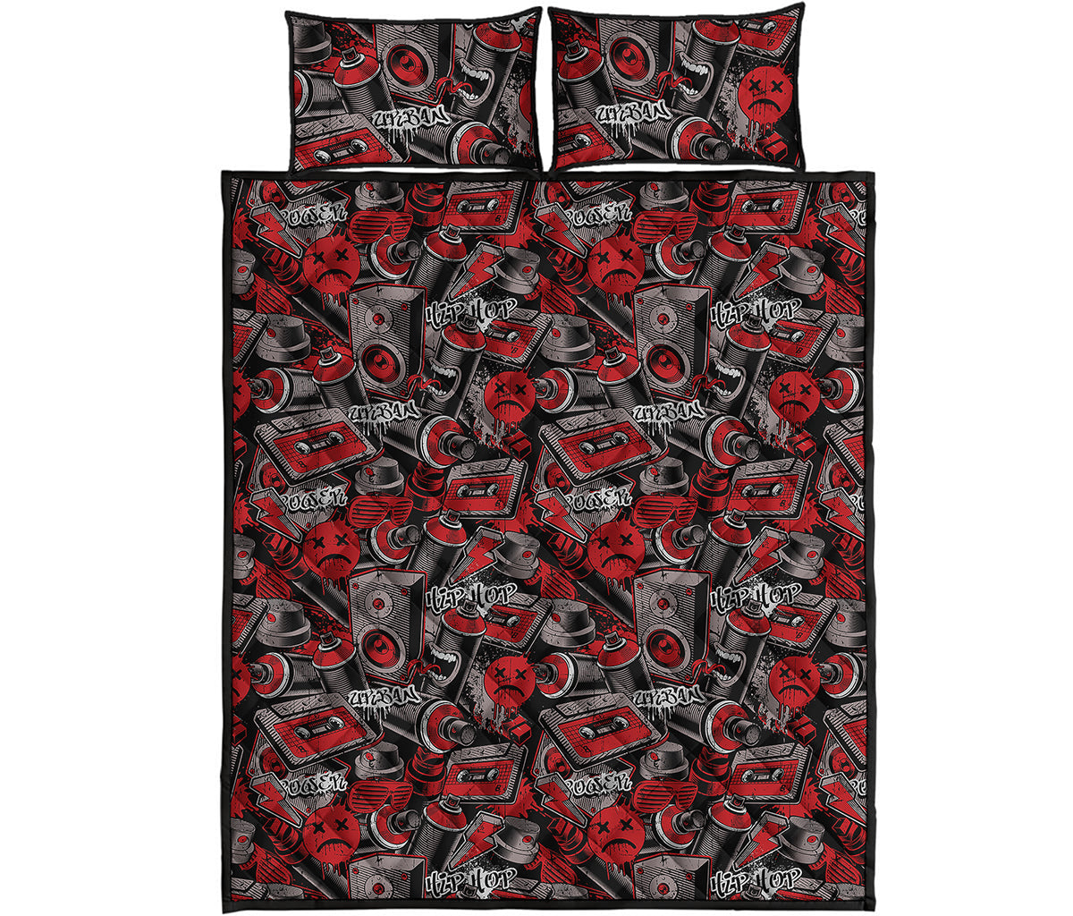Grunge Graffiti Pattern Print Quilt Bed Set