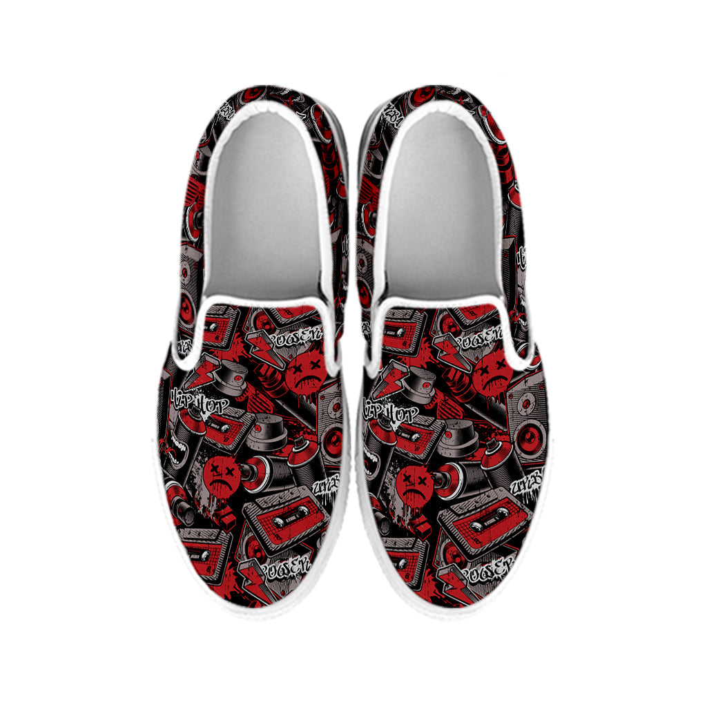 Grunge Graffiti Pattern Print White Slip On Shoes