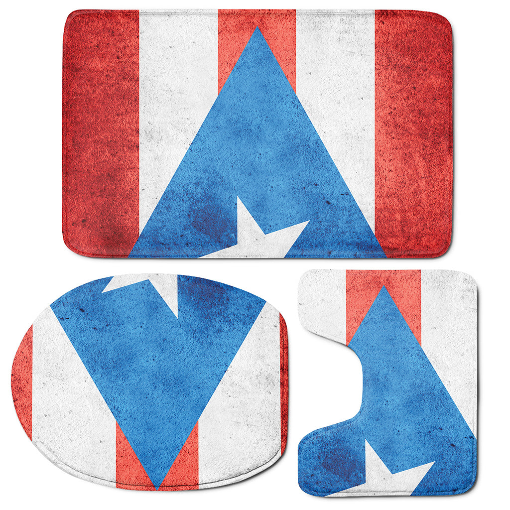 Grunge Puerto Rican Flag Print 3 Piece Bath Mat Set