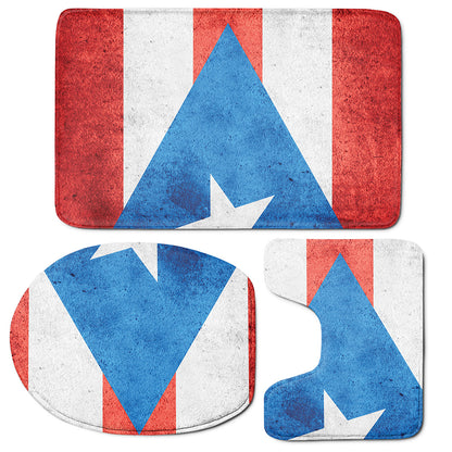Grunge Puerto Rican Flag Print 3 Piece Bath Mat Set