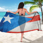 Grunge Puerto Rican Flag Print Beach Sarong Wrap