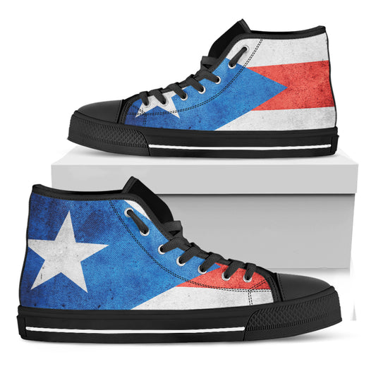 Grunge Puerto Rican Flag Print Black High Top Shoes