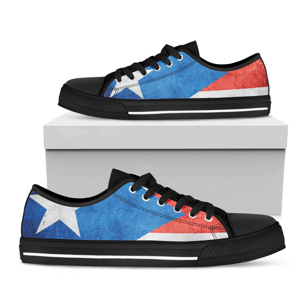 Grunge Puerto Rican Flag Print Black Low Top Shoes 