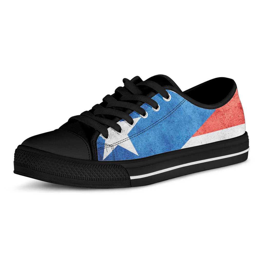 Grunge Puerto Rican Flag Print Black Low Top Shoes 