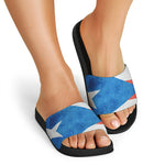 Grunge Puerto Rican Flag Print Black Slide Sandals