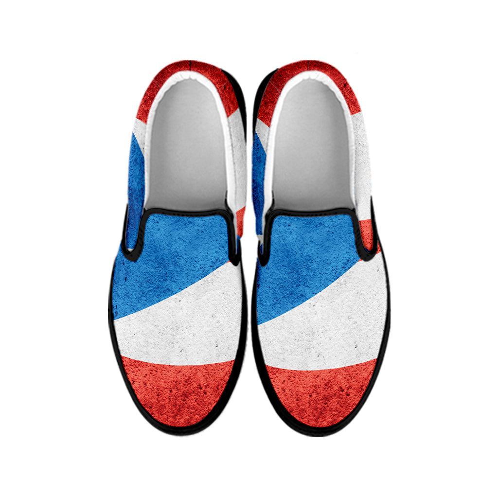 Grunge Puerto Rican Flag Print Black Slip On Shoes