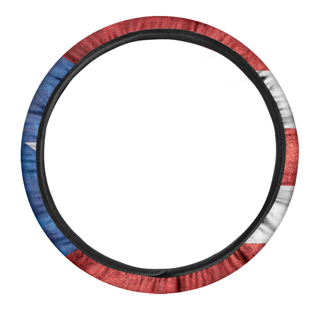 Grunge Puerto Rican Flag Print Car Steering Wheel Cover