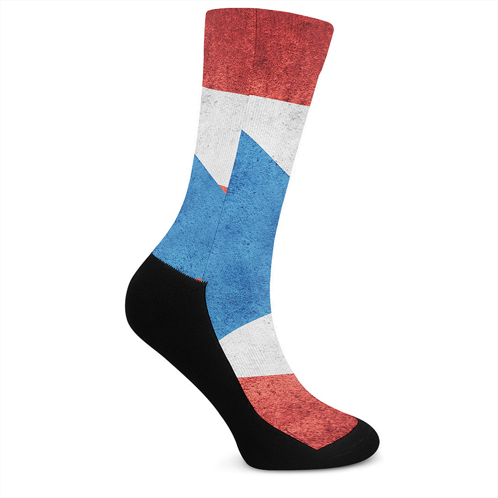 Grunge Puerto Rican Flag Print Crew Socks