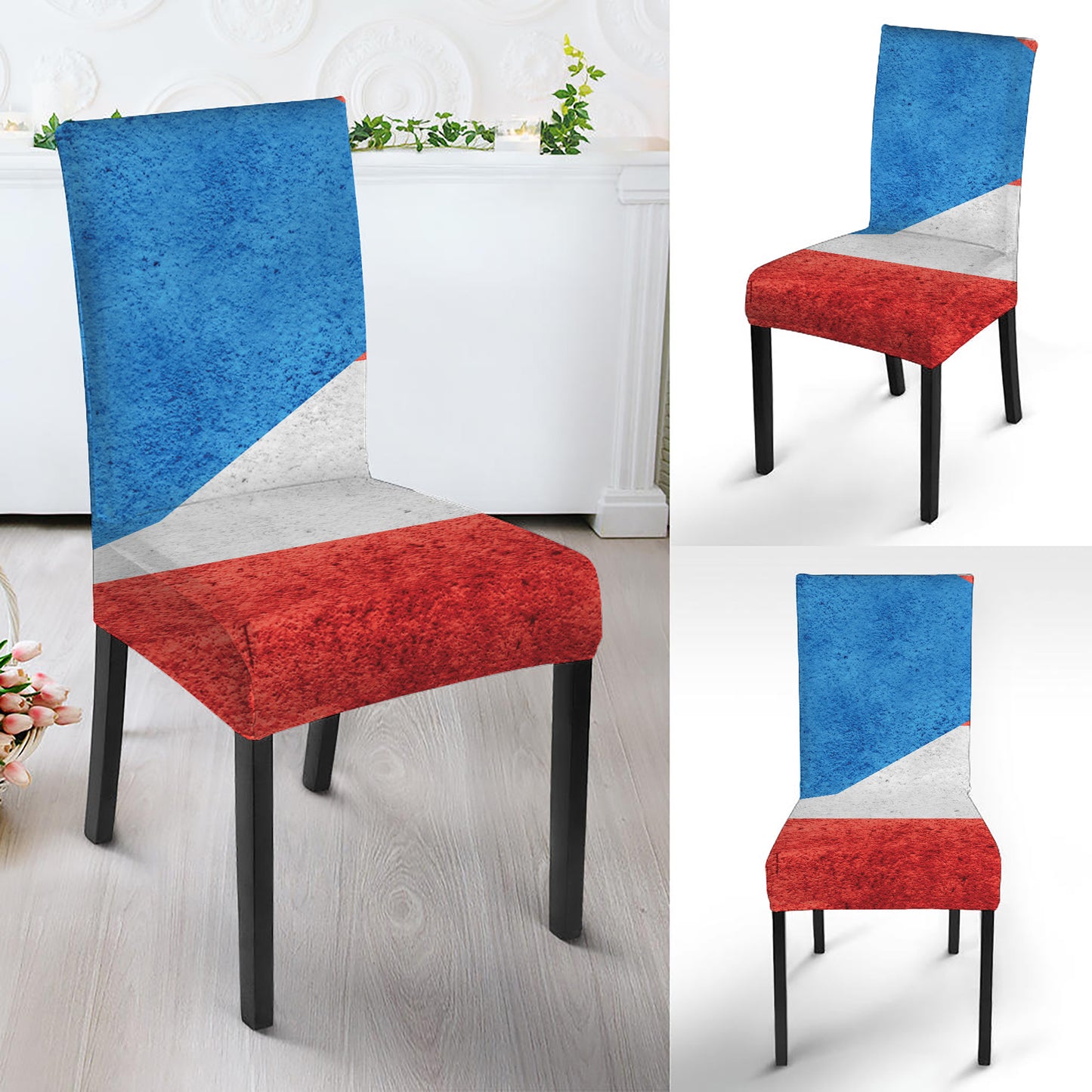 Grunge Puerto Rican Flag Print Dining Chair Slipcover