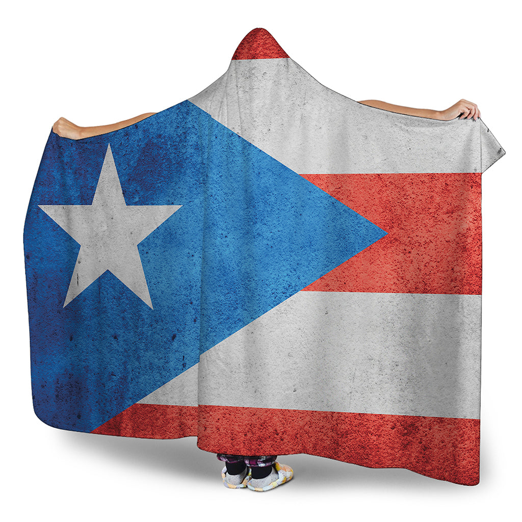 Grunge Puerto Rican Flag Print Hooded Blanket