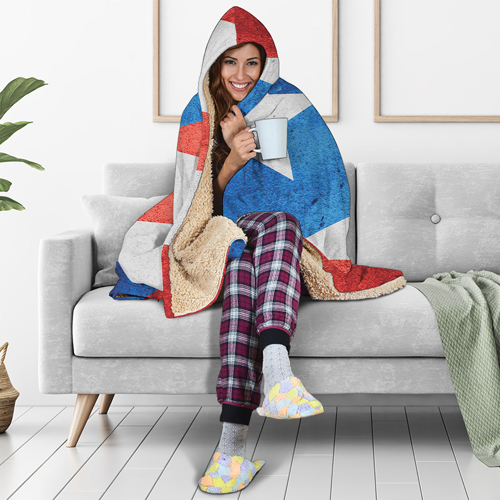 Grunge Puerto Rican Flag Print Hooded Blanket