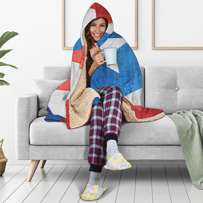 Grunge Puerto Rican Flag Print Hooded Blanket
