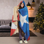 Grunge Puerto Rican Flag Print Hooded Blanket