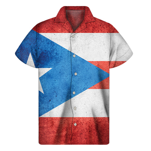 Grunge Puerto Rican Flag Print Men's Short Sleeve Shirt