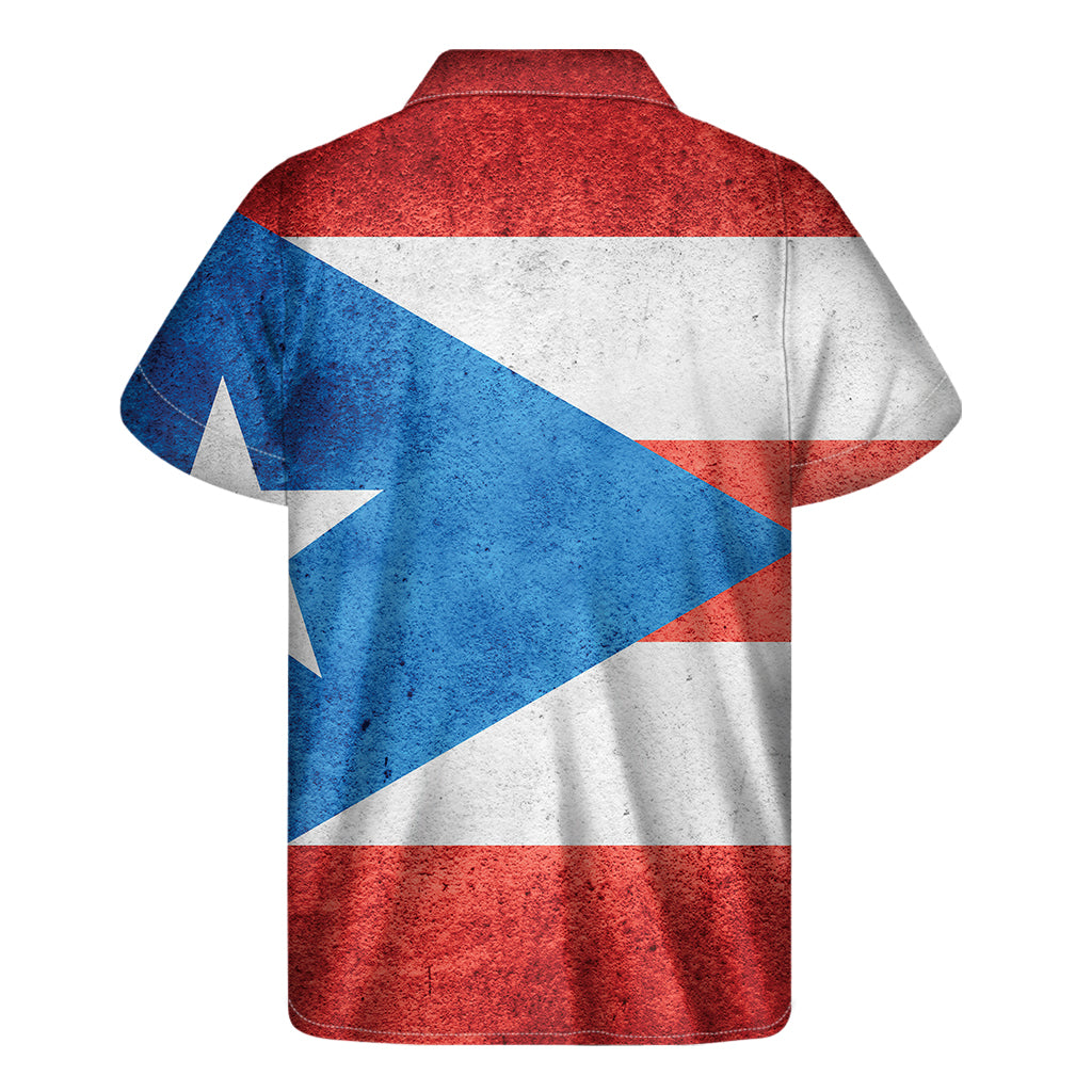 Grunge Puerto Rican Flag Print Men's Short Sleeve Shirt