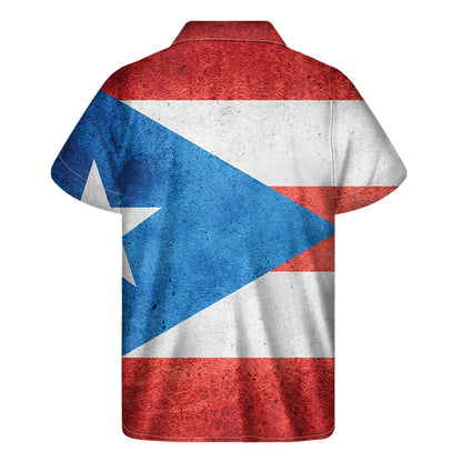 Grunge Puerto Rican Flag Print Men's Short Sleeve Shirt
