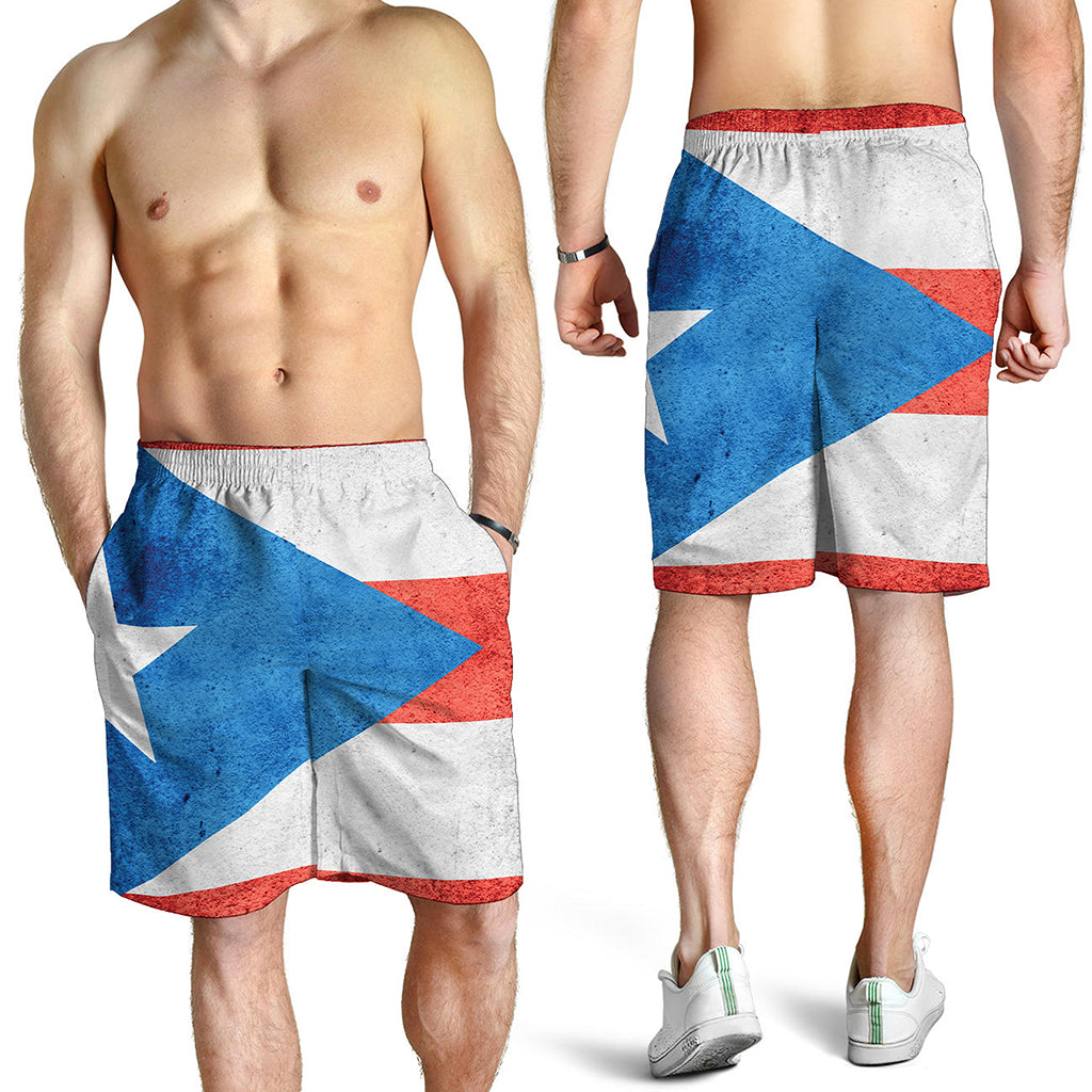 Grunge Puerto Rican Flag Print Men's Shorts