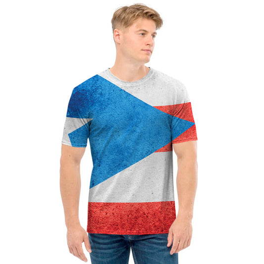 Grunge Puerto Rican Flag Print Men's T-Shirt