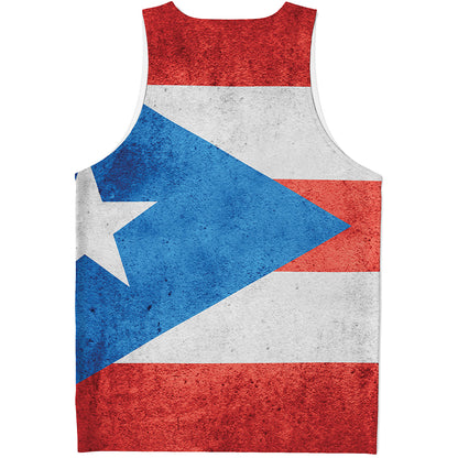 Grunge Puerto Rican Flag Print Men's Tank Top