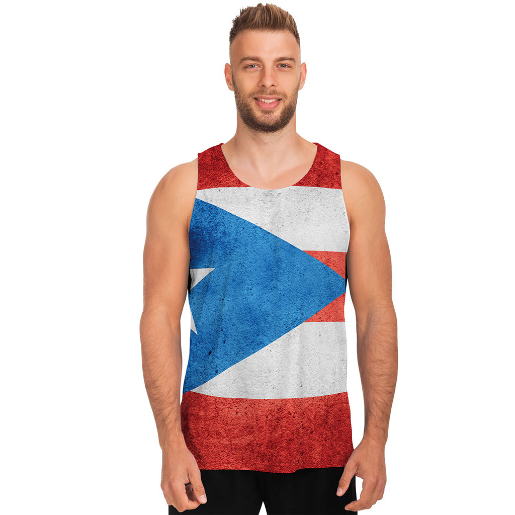 Grunge Puerto Rican Flag Print Men's Tank Top
