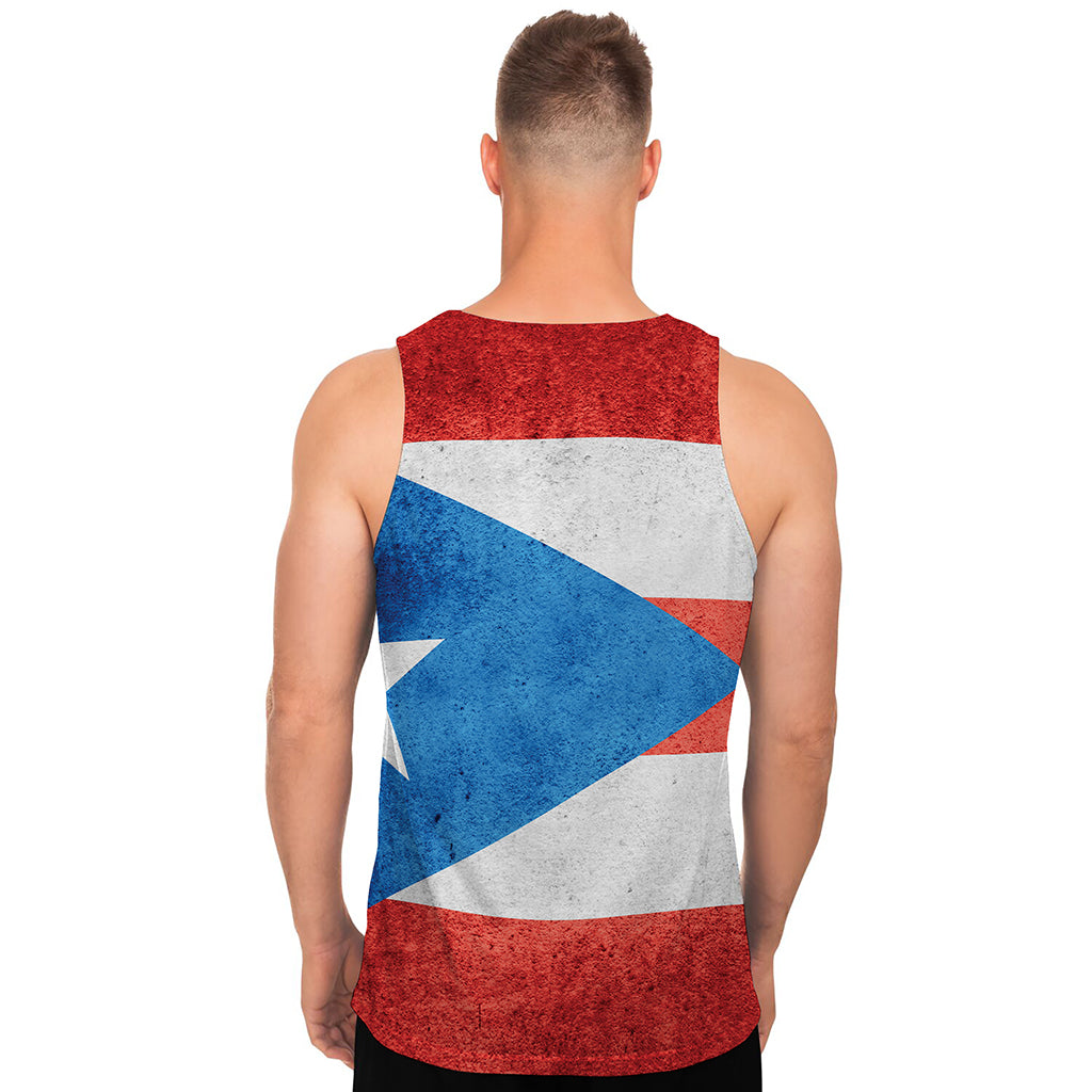 Grunge Puerto Rican Flag Print Men's Tank Top