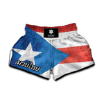 Grunge Puerto Rican Flag Print Muay Thai Boxing Shorts