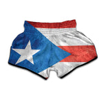 Grunge Puerto Rican Flag Print Muay Thai Boxing Shorts