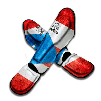 Grunge Puerto Rican Flag Print Muay Thai Shin Guard