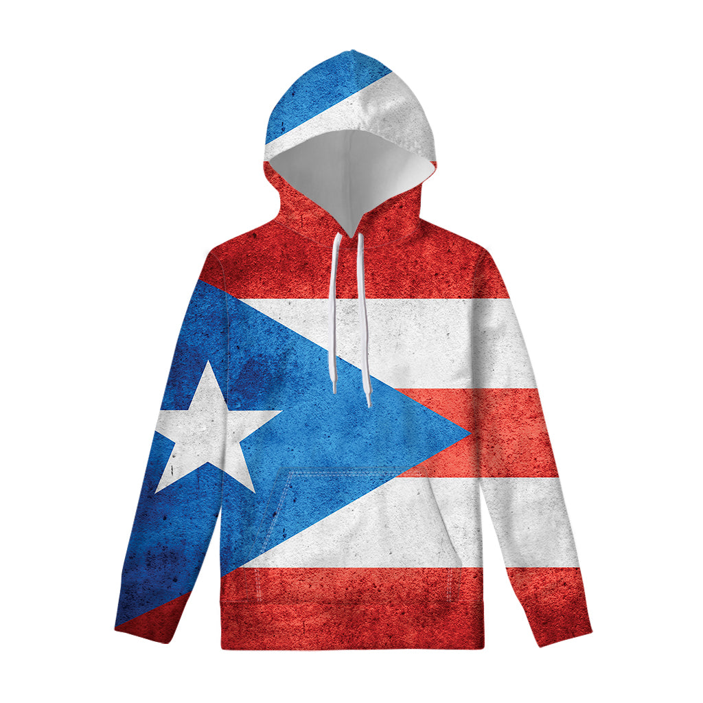 Grunge Puerto Rican Flag Print Pullover Hoodie