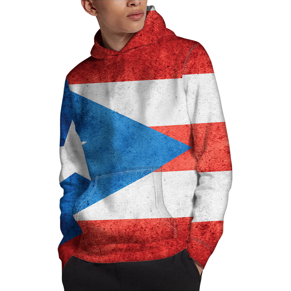 Grunge Puerto Rican Flag Print Pullover Hoodie