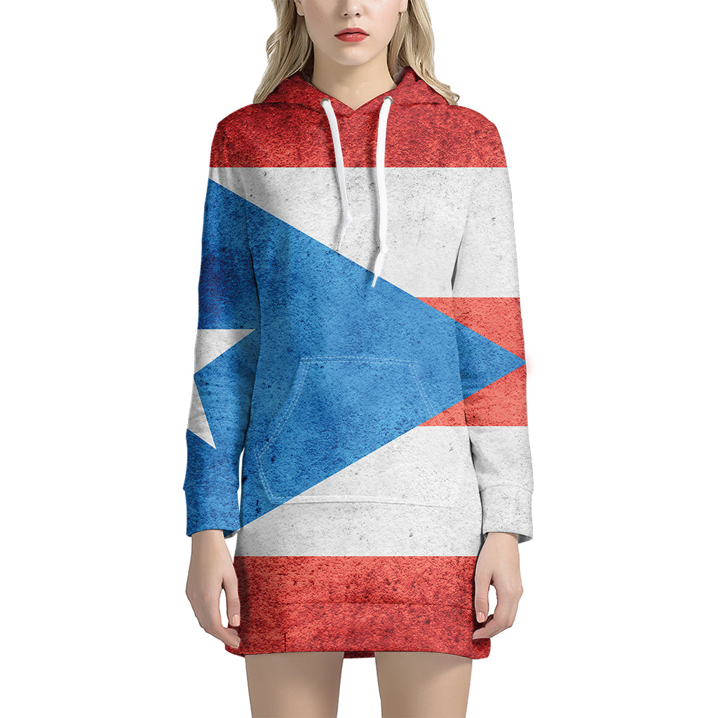 Grunge Puerto Rican Flag Print Pullover Hoodie Dress