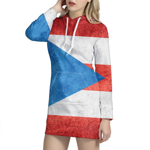 Grunge Puerto Rican Flag Print Pullover Hoodie Dress