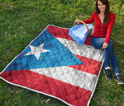Grunge Puerto Rican Flag Print Quilt